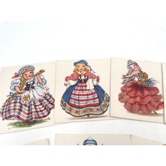Set Of 10 Vintage International Costume Greeting Cards With Handwritten Note Fro - Picture 2 of 8